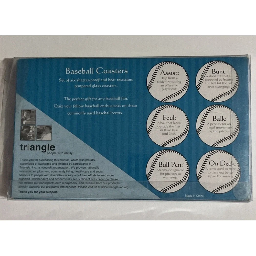 Triangle Inc‎ Vintage Baseball Tempered Glass Coasters - Set of 6 Never Used
